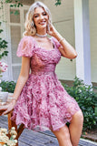 Leuke A Line Floral Ivoor rood Flower Homecoming Jurk met Ruches