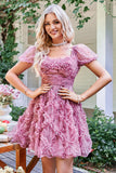 Leuke A Line Floral Ivoor rood Flower Homecoming Jurk met Ruches