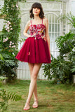 Bordeaux A Line Spaghetti Straps Homecoming Jurk Met 3D Bloemen