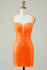 Afbeelding in Gallery-weergave laden, Glitter oranje strakke homecoming jurk met kralen