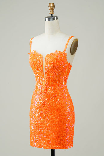 Glitter oranje strakke homecoming jurk met kralen