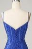 Afbeelding in Gallery-weergave laden, Royal Blue Bodycon Sparkly Spaghetti Straps Homecoming Jurk