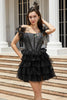 Afbeelding in Gallery-weergave laden, Sprankelende zwarte kralen korset A-lijn korte homecoming jurk met veren