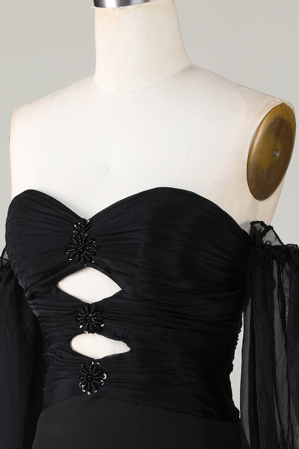 Off The Shoulder Keyhole Zwarte Homecoming Jurk met Kralen