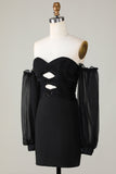 Off The Shoulder Keyhole Zwarte Homecoming Jurk met Kralen