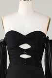 Off The Shoulder Keyhole Zwarte Homecoming Jurk met Kralen