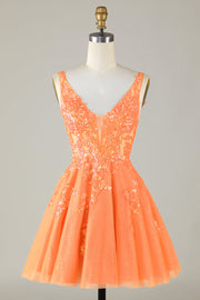 Sprankelende oranje A Line Glitter Homecoming Jurk met Pailletten