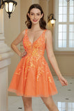 Sprankelende oranje A Line Glitter Homecoming Jurk met Pailletten