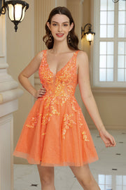 Oranje A Line Glitter Homecoming Jurk met Pailletten