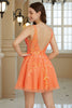 Afbeelding in Gallery-weergave laden, Oranje A Line Glitter Homecoming Jurk met Pailletten