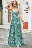 Groene Spaghettibandjes A Line Prom Dress met Appliques