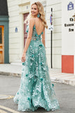 Groene Spaghettibandjes A Line Prom Dress met Appliques