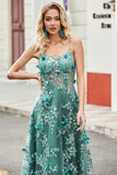Groene Spaghettibandjes A Line Prom Dress met Appliques