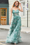 Groene Spaghettibandjes A Line Prom Dress met Appliques