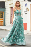 Groene Spaghettibandjes A Line Prom Dress met Appliques