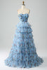Afbeelding in Gallery-weergave laden, Prachtige A Line Off the Shoulder lavendel afgedrukt lange Prom jurk met ruches