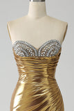 Gouden zeemeermin strapless lange galajurk met split