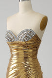 Gouden zeemeermin strapless lange galajurk met split