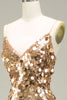 Afbeelding in Gallery-weergave laden, Sprankelende gouden zeemeermin pailletten galajurk met split