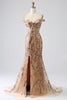 Afbeelding in Gallery-weergave laden, Sprankelende zeemeermin Off The Shoulder Champagne korset galajurk met split