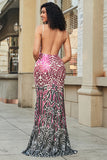 Prachtige zeemeermin spaghetti bandjes Fuchsia pailletten lange Prom jurk met Backless