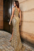 Afbeelding in Gallery-weergave laden, Een schouder gouden franje pailletten Glitter Prom jurk met split