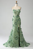 Zeemeermin Spaghetti Bandjes Groene Korset Prom Dress met Appliques