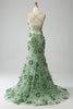 Afbeelding in Gallery-weergave laden, Zeemeermin Spaghetti Bandjes Groene Korset Prom Dress met Appliques