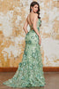 Afbeelding in Gallery-weergave laden, Spaghetti bandjes groene zeemeermin korset Prom jurk met Appliques