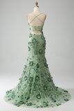 Zeemeermin Spaghetti Bandjes Groene Korset Prom Dress met Appliques