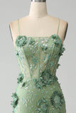 Zeemeermin Spaghetti Bandjes Groene Korset Prom Dress met Appliques