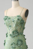 Zeemeermin Spaghetti Bandjes Groene Korset Prom Dress met Appliques