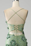 Zeemeermin Spaghetti Bandjes Groene Korset Prom Dress met Appliques