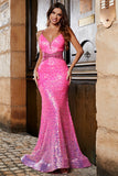 Hete roze Glitter zeemeermin Prom jurk met kralen taille