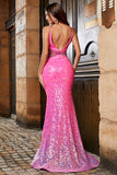 Hete roze Glitter zeemeermin Prom jurk met kralen taille