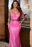 Hete roze Glitter zeemeermin Prom jurk met kralen taille