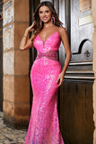 Hete roze Glitter zeemeermin Prom jurk met kralen taille