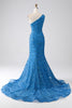 Afbeelding in Gallery-weergave laden, Blauwe zeemeermin één schouder pailletten lange galajurk
