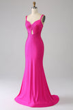 Sprankelende zeemeermin Hot Pink Prom jurk met Hollow-out