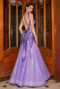 Afbeelding in Gallery-weergave laden, Prachtige zeemeermin V-hals paarse pailletten lange galajurk met open rug