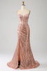 Afbeelding in Gallery-weergave laden, Rose gouden zeemeermin kralen Ruched pailletten korset Prom jurk met zijsplit