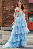 Gelaagde Tulle Sweetheart strikje bandjes pailletten Prom jurk met Appliques