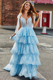 Gelaagde Tulle Sweetheart strikje bandjes pailletten Prom jurk met Appliques