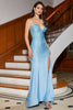 Afbeelding in Gallery-weergave laden, Blauwe kralen lange sprankelende zeemeermin Prom jurk met split