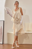 Champagne Pailletten Fringes 1920s Gatsby Jurk met 20s Accessoires Set