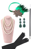 Zwart Groen Pailletten Fringes 1920s Gatsby Jurk met 20s Accessoires Set