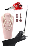 Rode en zwarte pailletten Franjes 1920s Gatsby Jurk met 20s Accessoires Set