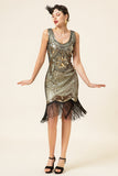 Gouden Pailletten Franjes 1920s Flapper Jurk met jaren 20 Accessoires Set