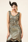 Gouden Pailletten Franjes 1920s Flapper Jurk met jaren 20 Accessoires Set