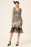 Gouden Pailletten Franjes 1920s Flapper Jurk met jaren 20 Accessoires Set